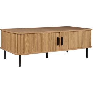 BELIANI Coffee Table Retro Sliding Door mdf Metal Legs Storage Space Light Wood Bradley - Light Wood