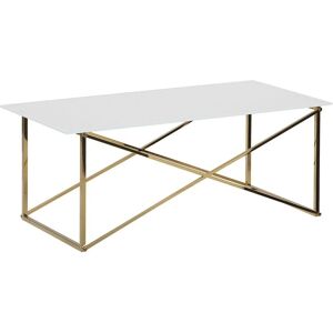 BELIANI Modern Rectangular Coffee Table Tempered Glass Glam Legs White Gold Emporia - White