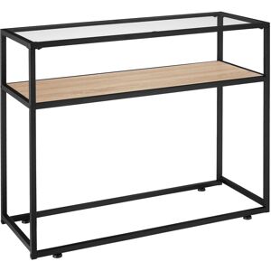 TECTAKE Console table Kilkenny With 2 shelves, glass surface and slim design - Console table, console, hall table - industrial wood light, oak Sonoma