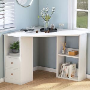 MODERNLUXE Corner Desk Computer Table with Drawers and Shelves Home Office Writing Workstation, White