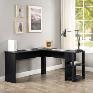 Modernluxe - Corner Desk L-Shaped Computer Desk with 2-Tier Shelves, Workstation Gaming Desk Home Office Desk, Black