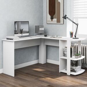 Modernluxe - Corner Desk L-Shaped Computer Desk with 2-Tier Shelves, Workstation Gaming Desk Home Office Desk, White