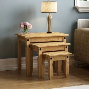 HOME DISCOUNT Corona Nest of Tables Set of 3 Solid Pine Coffee Side End Table