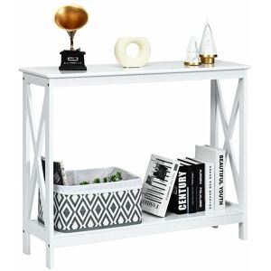 2-Tiers Console Side Table, X-Shaped pc Computer Writing Desk , Living Room Entryway Hallway Narrow End Sofa Tables (White) - Costway