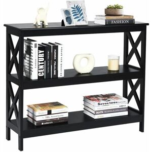 COSTWAY 3-Tier Console Table X-design Wooden Hall Desk Side End Table w/ Shelf