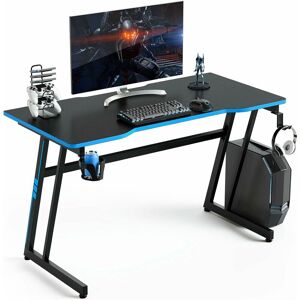COSTWAY Computer Desk, 120cm Study Table Writing Workstation with Headphone Hook, Cup Holder and Game Handle Rack, Z-Shaped pc Laptop Table Working Gaming