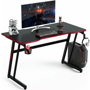 COSTWAY Computer Desk, 120cm Study Table Writing Workstation with Headphone Hook, Cup Holder and Game Handle Rack, Z-Shaped pc Laptop Table Working Gaming