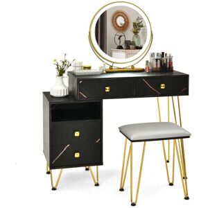 Costway - Dressing Table Set, Modern Vanity Makeup Table Stool Set with 3 Color Detachable led Mirror, Home Bedroom Cosmetics Dresser Furniture Gift