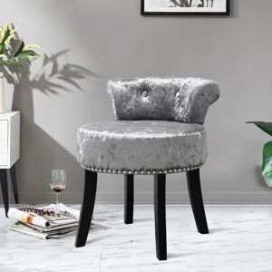 Livingandhome - Crushed Velvet Buttoned Dressing Table Stool, Silver Grey