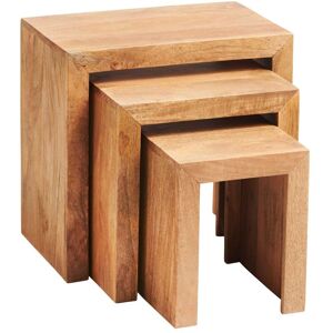 VERTYFURNITURE Dakota Light Mango Nest of 3 Tables - Light Wood