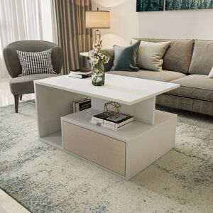 Decorotika - Mana Coffee Table with Storage Cabinet for Living Room and Office - White and Beige - White and Beige