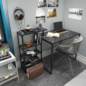 Decorotika - Rino Writing Desk With Storage Shelves Study Desk Workstation For Home Office industrial Style - Black Marble Effect And Black - Black