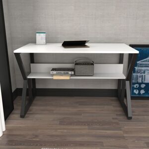 Wake Computer Desk Study Desk With a Hidden Shelf - Black White - Black and White - Decorotika