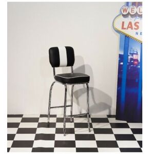 Netfurniture - Depone 50'S Tall Black White Breakfast Bar Stool Chair Chrome Frame - Black