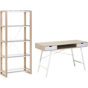 Beliani - Desk Bookcase Shelves Home Office Set Study White Light Wood Jenks/Clarita - White