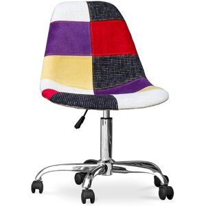 Privatefloor - Office Chair with Wheels - Desk Chair - Upholstered in Patchwork - Tessa Multicolour Steel, pp, Fabric, Nylon - Multicolour