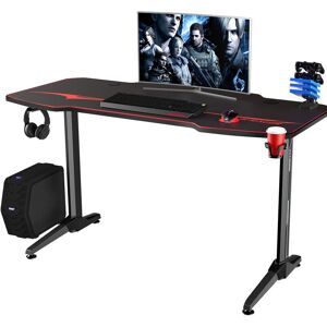 T-shape Large Black/Red Gaming Computer Desk with Free Full Mousepad,Earphone Hooks and Cup Holder,PC Desk Gaming Desk,110cm,Black - Devoko