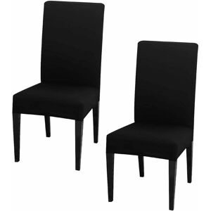 LANGRAY Dining Chair Covers High Back Polyester Spandex Elastic Dining Chair Slipcovers Protector Kitchen Chair Seat Covers, Washable & Removable (Black, Set