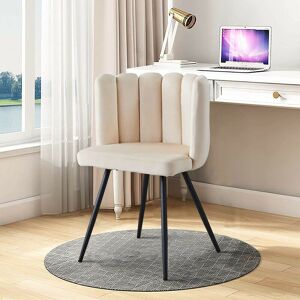Clipop - Dining Chair, Velvet Thick Padded Upholstered Seat with Black Metal Legs, Cream