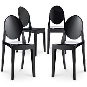 PRIVATEFLOOR Pack of 4 Dining Chairs Transparent - Victoria Queen Black pc, pp - Black