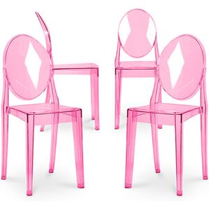 PRIVATEFLOOR Pack of 4 Dining Chairs Transparent - Victoria Queen Pink transparent pc, pp - Pink transparent