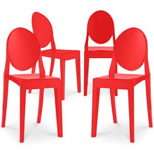 PRIVATEFLOOR Pack of 4 Dining Chairs Transparent - Victoria Queen Red pc, pp - Red