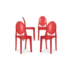 PRIVATEFLOOR Pack of 4 Dining Chairs Transparent - Victoria Queen Red transparent pc, pp - Red transparent