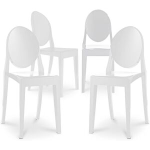 PRIVATEFLOOR Pack of 4 Dining Chairs Transparent - Victoria Queen White PC, PP - White