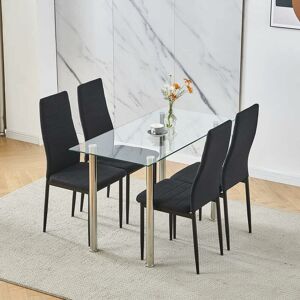 Niceme - Dining Room Set, Clear Glass Dining Table with Chairs, 120x60 cm Glass Table and Chairs for Dining Room (Table with 4 Chairs, Black Linen)