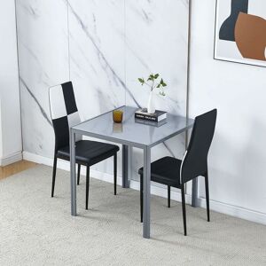 NICEME Dining Room Set, Grey Glass Dining Table with Chairs, 75x75 cm Square Glass Table and Chairs for Small Room (Table with 2 Chairs, Black-White Checker)