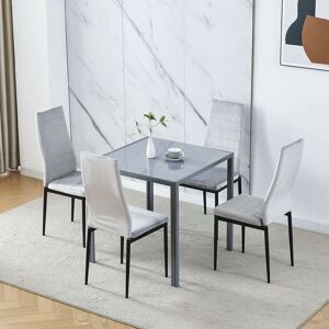 Niceme - Dining Room Set, Grey Glass Dining Table with Chairs, 75x75 cm Square Glass Table and Chairs for Small Room (Table with 4 Chairs, Grey