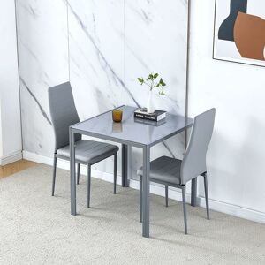 NICEME Dining Room Set, Grey Glass Dining Table with Chairs, 75x75 cm Square Glass Table and Chairs for Small Room (Table with 2 Chairs, Grey Faux Leather)