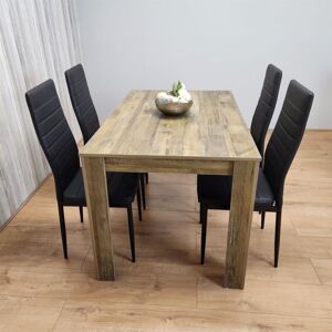 KOSY KOALA Dining Room Table Set of 4 Rustic Effect Dining Table with 4 Black Faux Leather Chairs Kitchen Dining Table