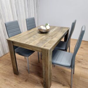 KOSY KOALA Dining Room Table Set of 4 Rustic Effect Dining Table with 4 Grey Faux Leather Chairs Kitchen Dining Table