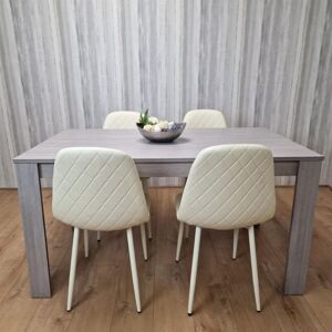 KOSY KOALA Dining Table and 4 Chairs Grey 4 Cream Leather Chairs Wood Dining Set Furniture - Grey