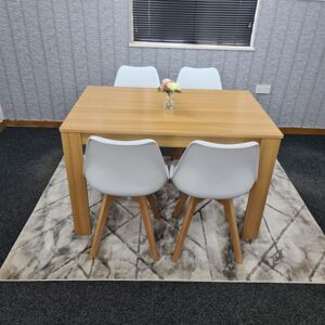 KOSY KOALA Dining Table and 4 Chairs Oak Effect Wood 4 White Plastic Leather Chairs Dining Room - Beige