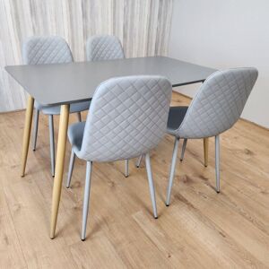 KOSY KOALA Dining Table and 4 Chairs With Bench Oak Effect Wood 4 Grey Leather Chairs Dining Room