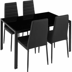 Tectake - Dining table and chair Set Berlin 4+1 - dining room table and chairs, dining table and 4 chairs, kitchen table and chairs - black - black