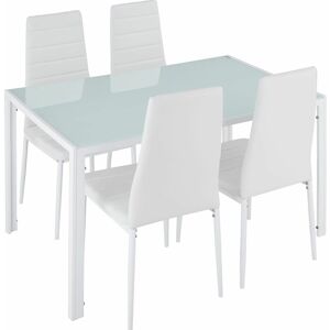 Tectake - Dining table and chair Set Berlin 4+1 - dining room table and chairs, dining table and 4 chairs, kitchen table and chairs - white - white