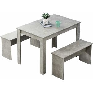 NICEME Dining Table with Benches, Kitchen Table Set, Kitchen Dining Table and 2 Benches, Made of MDF-Plate (Beton Grey)