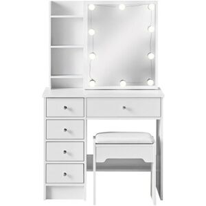 Clipop - Dressing Table, Makeup Dressing Table with Hollywood led Lights, Vanity Make-up Desk Set with 5 Drawers