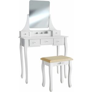 Tectake - Dressing table Claire with 5 drawers for storage, stool and mirror - dressing table mirror, white dressing table, dressing table chair