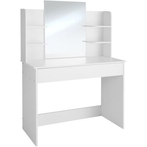 Tectake - Dressing table Camille with mirror, drawer and storage shelves - dressing table mirror, makeup table, vanity table - white