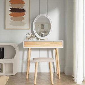 PULUOMIS Dressing Table with led Lights Mirror, Vanity Makeup Table Set with Adjustable Brightness Mirror, Cushioned Stool and Free Make-up Organizer,