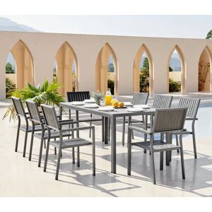 FURNITUREBOX UK Furniturebox dubai Outdoor 8 Seat Dining Table And Chairs In Grey Metal With Grey Wood-Effect Tabletop For Modern Gardens