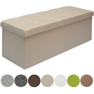 Folding Ottoman 110x38x38cm xxl incl 2 partitions 120L rectangular Storage Bench upholstered lid seat 3 container to store Beige - beige - Dunedesign