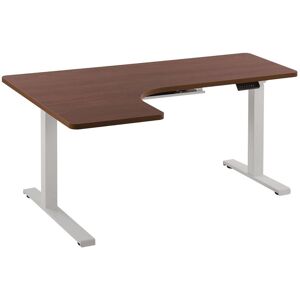 BELIANI Electric Adjustable Left Corner Desk 160x110 cm Dark Wood and White Destin II - Dark Wood