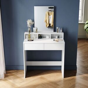 Elegant - Dressing Table with Mirror, Makeup Table with 2 Drawers and 3 Open Compartments, Vanity Table, Modern Style, White Dresser Single Table