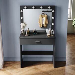 Elegant - Dressing Table with led Lights, Vanity Table 3 Color Moder Makeup Mirror with Sliding Drawer, Black Single Table