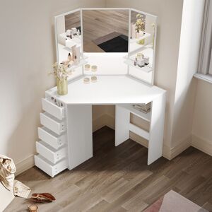 Elegant - White Corner Dressing Table Vanity Console Bedroom Modern Furniture Dressing Table with 5 Drawers for Women Girls